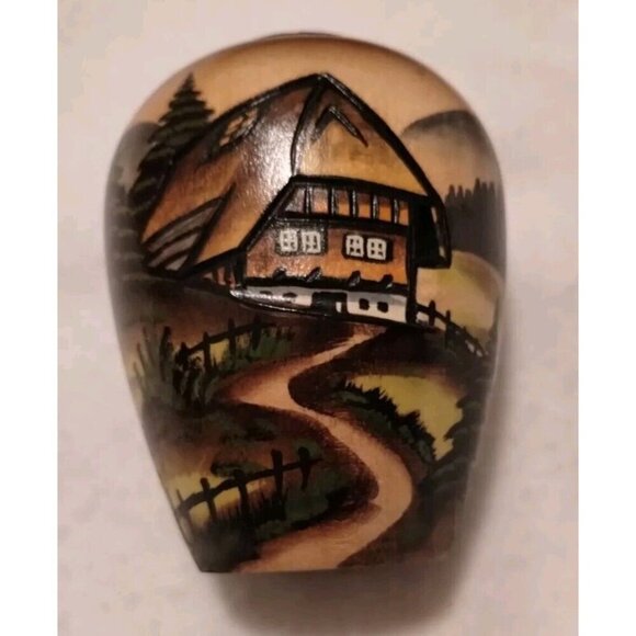 Handarbeit‎ Black Forest German Hand Carved Painted 3D Wood Vase Vintage - Picture 3 of 9